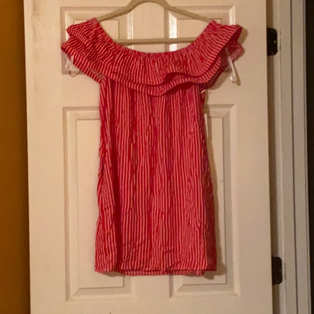 Red and white striped off shoulder dress NWT